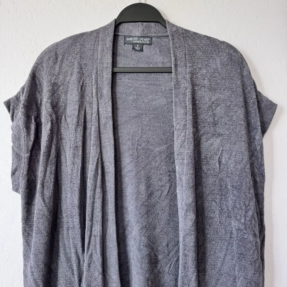 Barefoot Dreams Medium Slate Blue CozyChic Ultra Lite Cap Sleeve Cardigan 497 - Picture 3 of 6